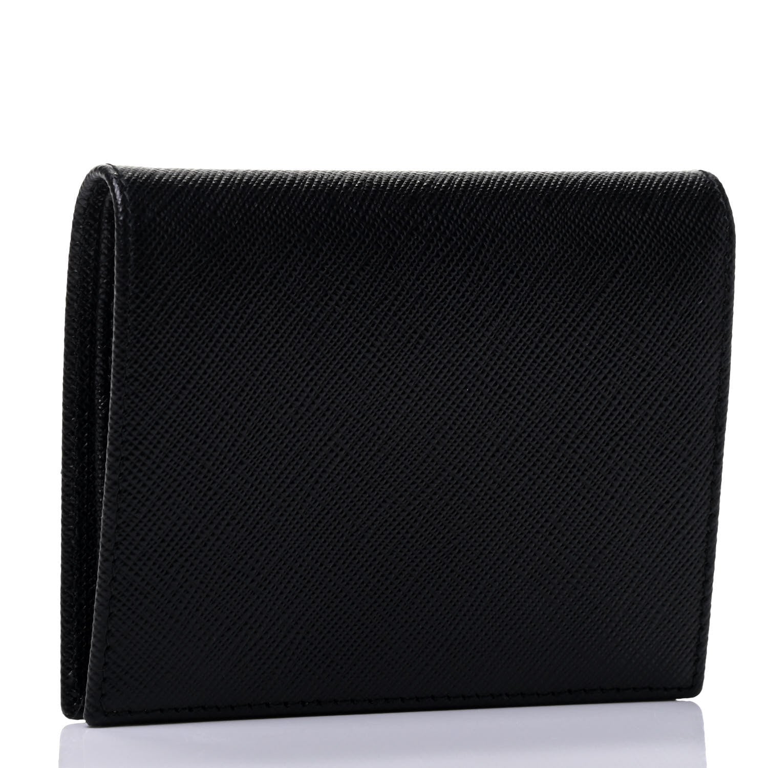 Prada Saffiano Triangle Bi-Fold Compact Wallet Black 2 of 4