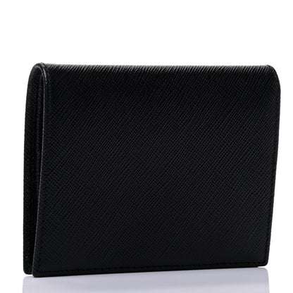 Prada Saffiano Triangle Bi-Fold Compact Wallet Black 2 of 4