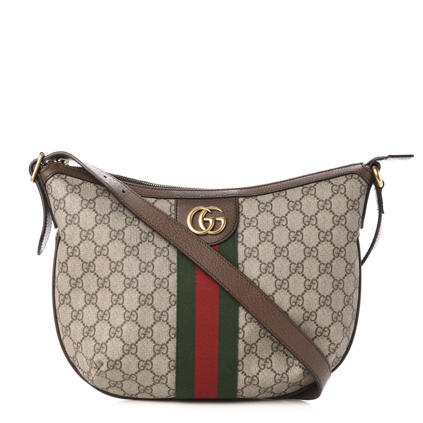GG Supreme Monogram Web Small Ophidia Half Moon Hobo Brown