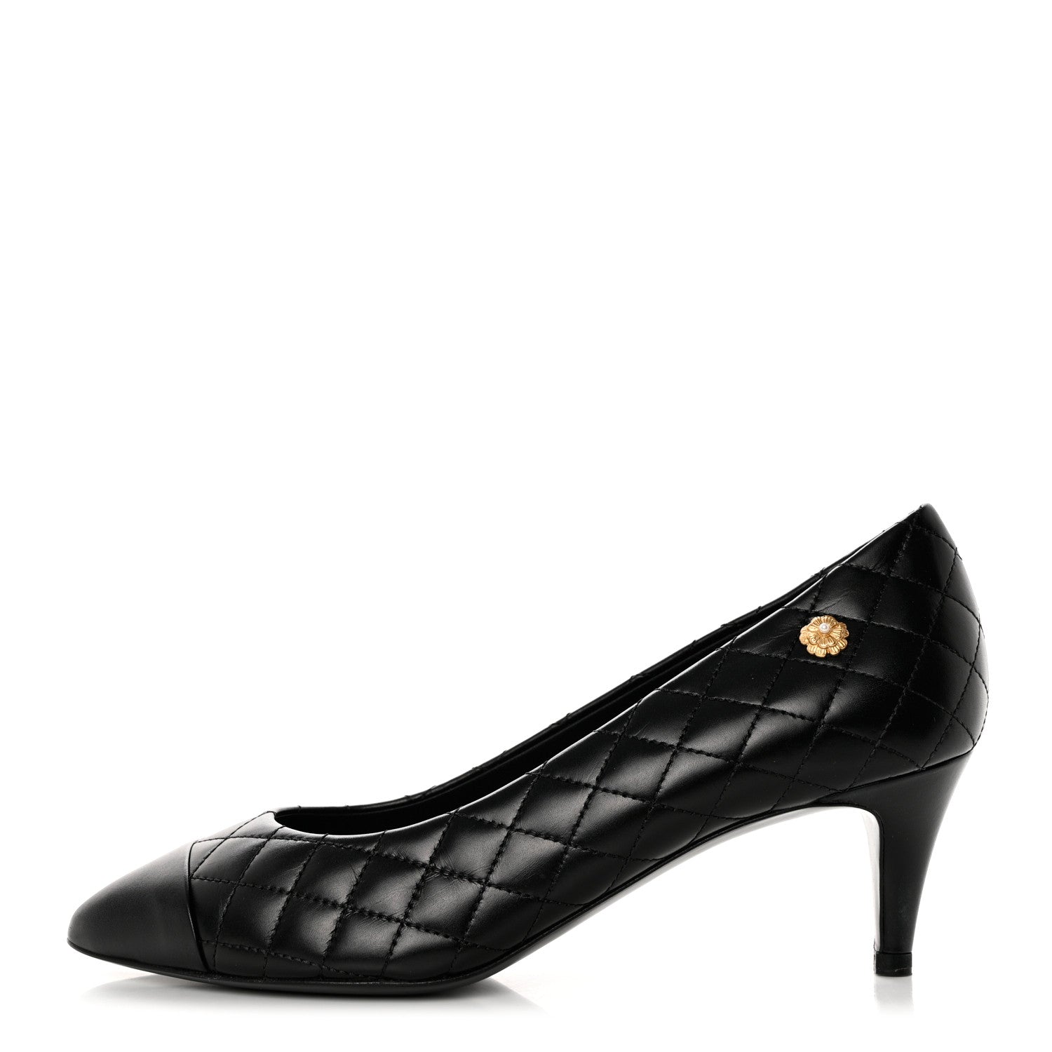 Chanel Calfskin Quilted Cap Toe Camellia Pumps 37 Black 1 of 9