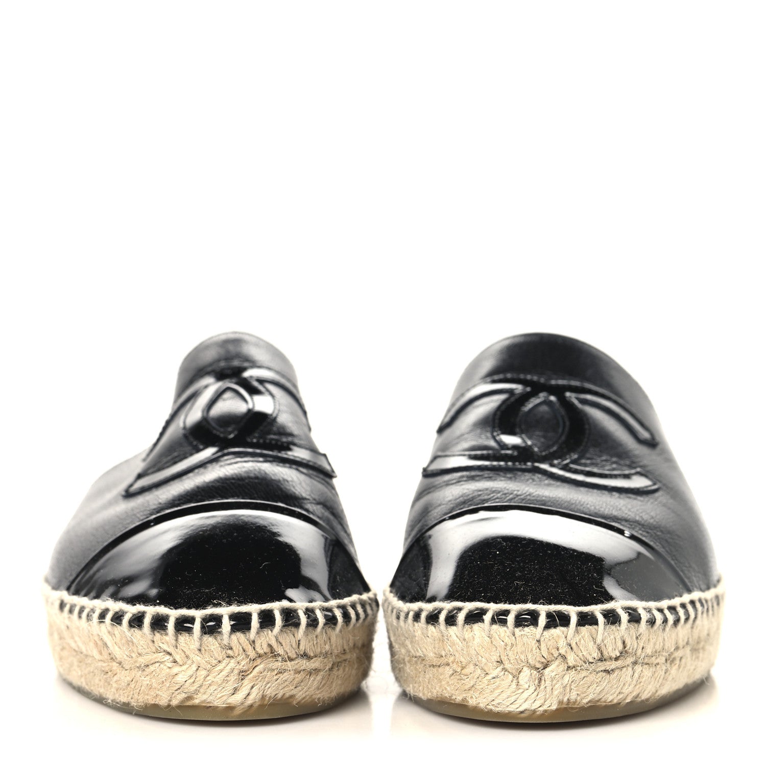 Chanel Iridescent Goatskin Patent CC Espadrille Mules 39 Black 3 of 11