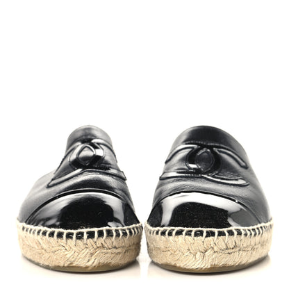 Chanel Iridescent Goatskin Patent CC Espadrille Mules 39 Black 3 of 11