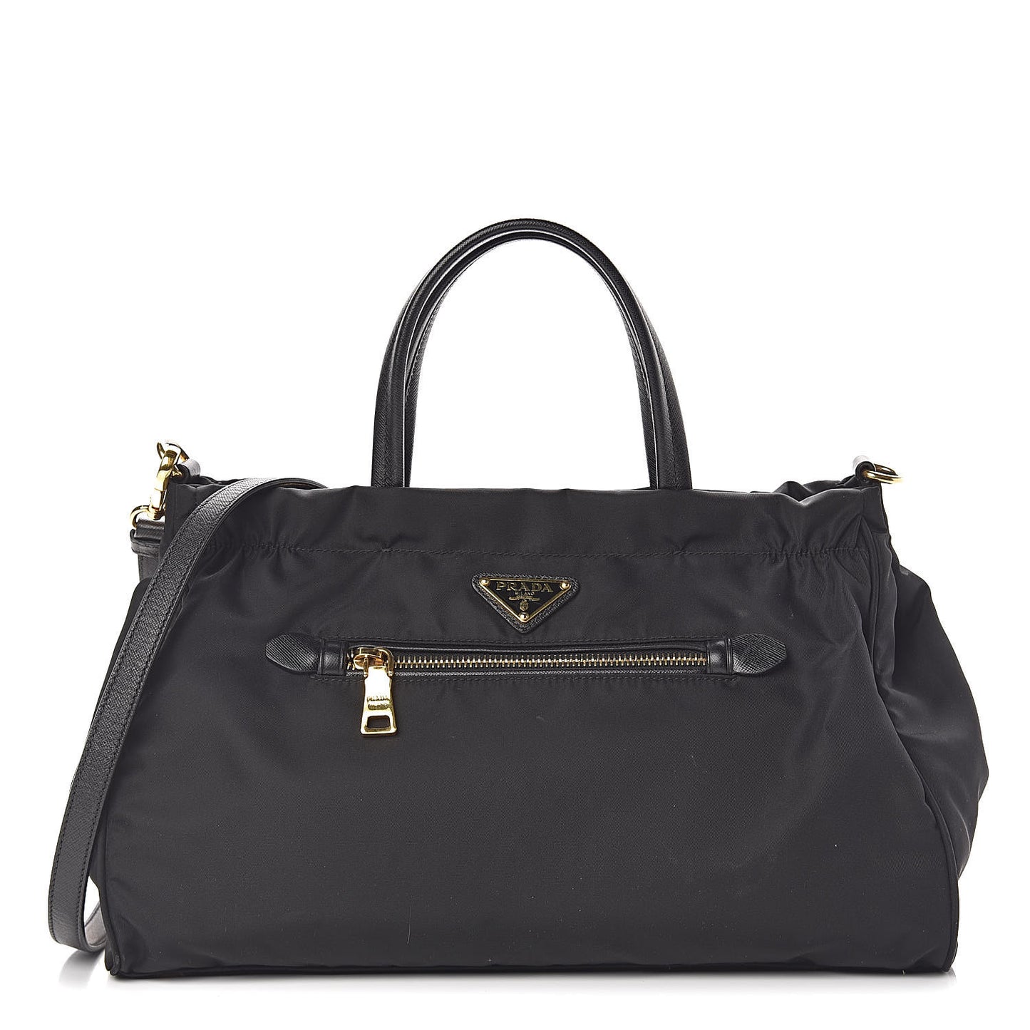 Tessuto Nylon Saffiano Shopping Satchel Black