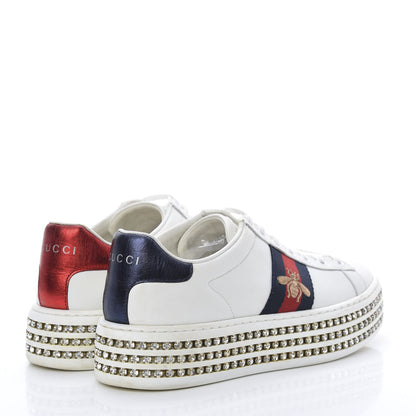 Gucci Calfskin Crystal Web Bee Embroidered Womens Ace Platform Sneakers 36 White 4 of 13