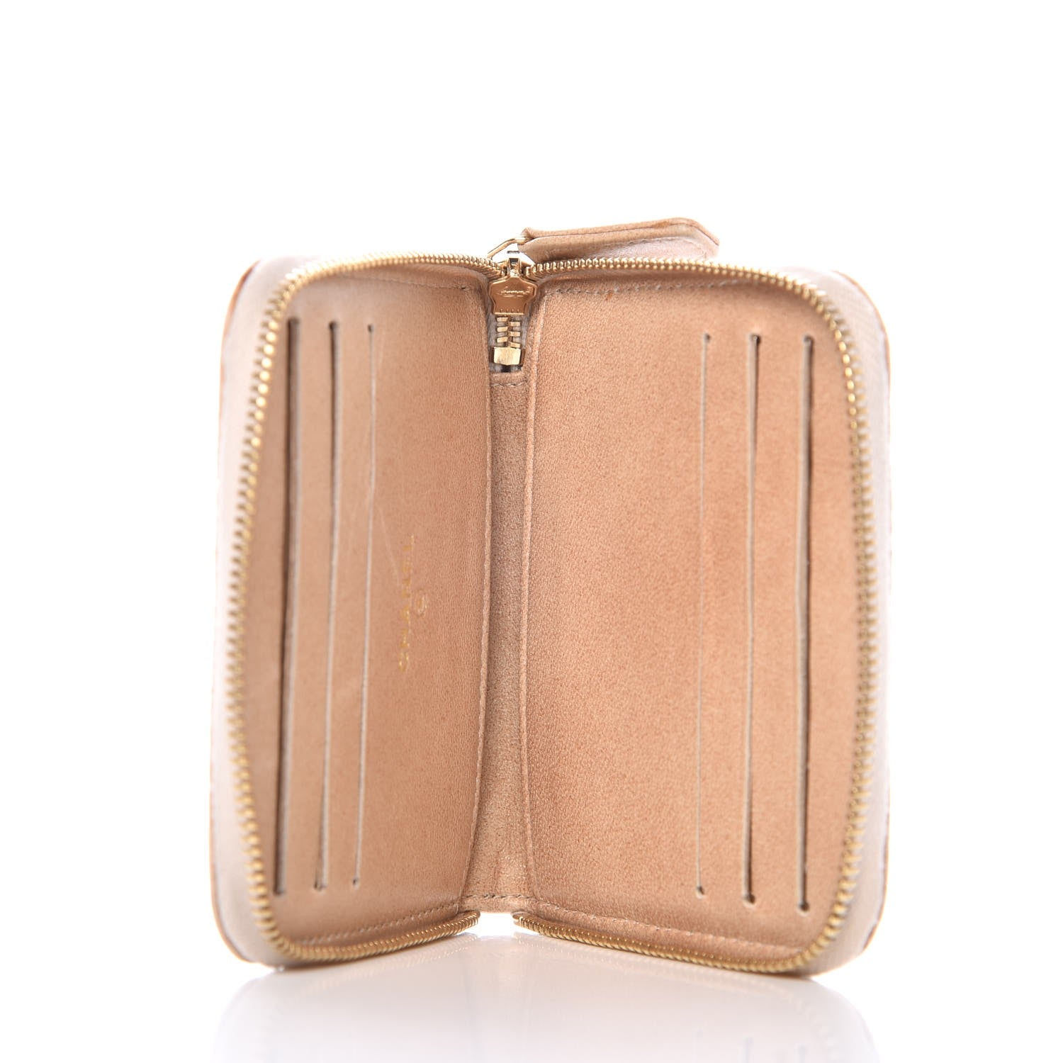 Chanel Lambskin Camellia Embossed Zip Around Card Holder Light Beige 5 of 10
