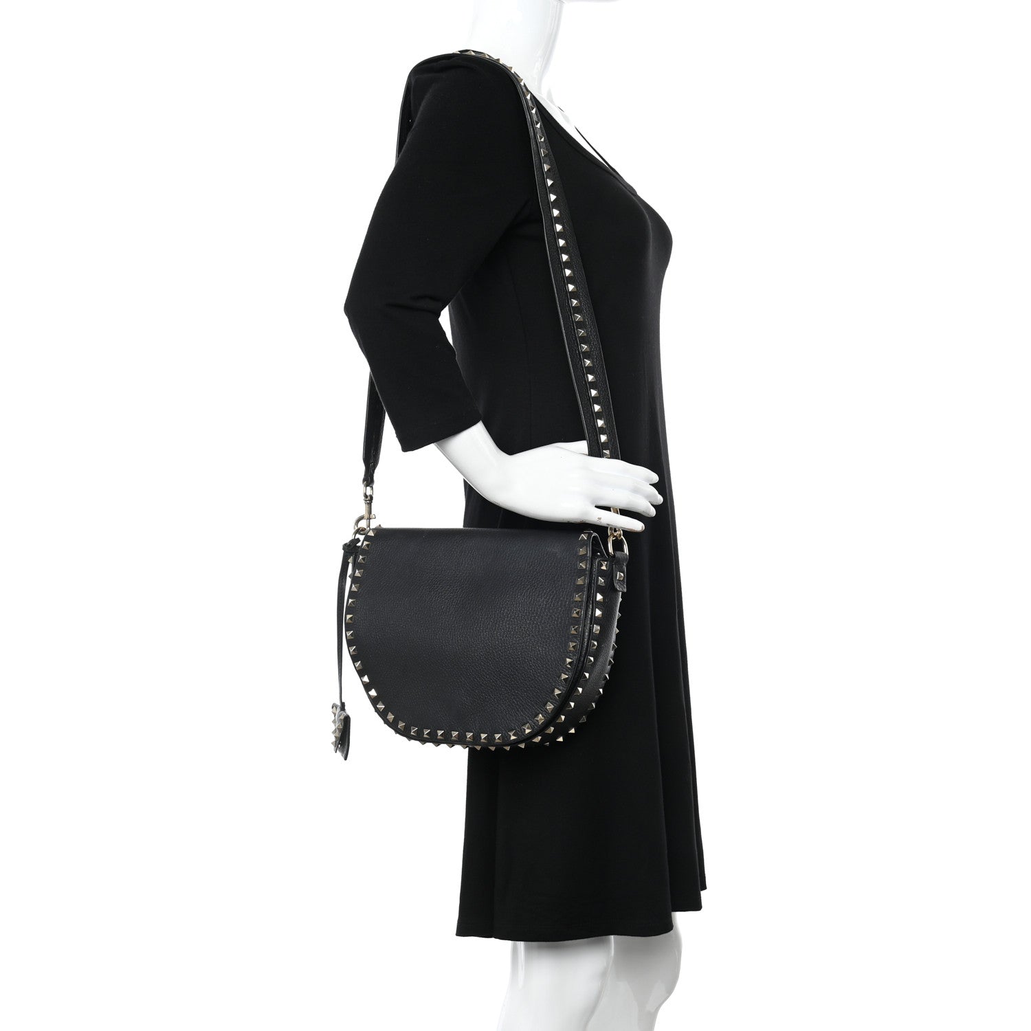 Valentino Garavani Grained Calfskin Rockstud Saddle Bag Black 2 of 12
