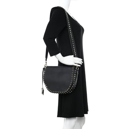 Valentino Garavani Grained Calfskin Rockstud Saddle Bag Black 2 of 12