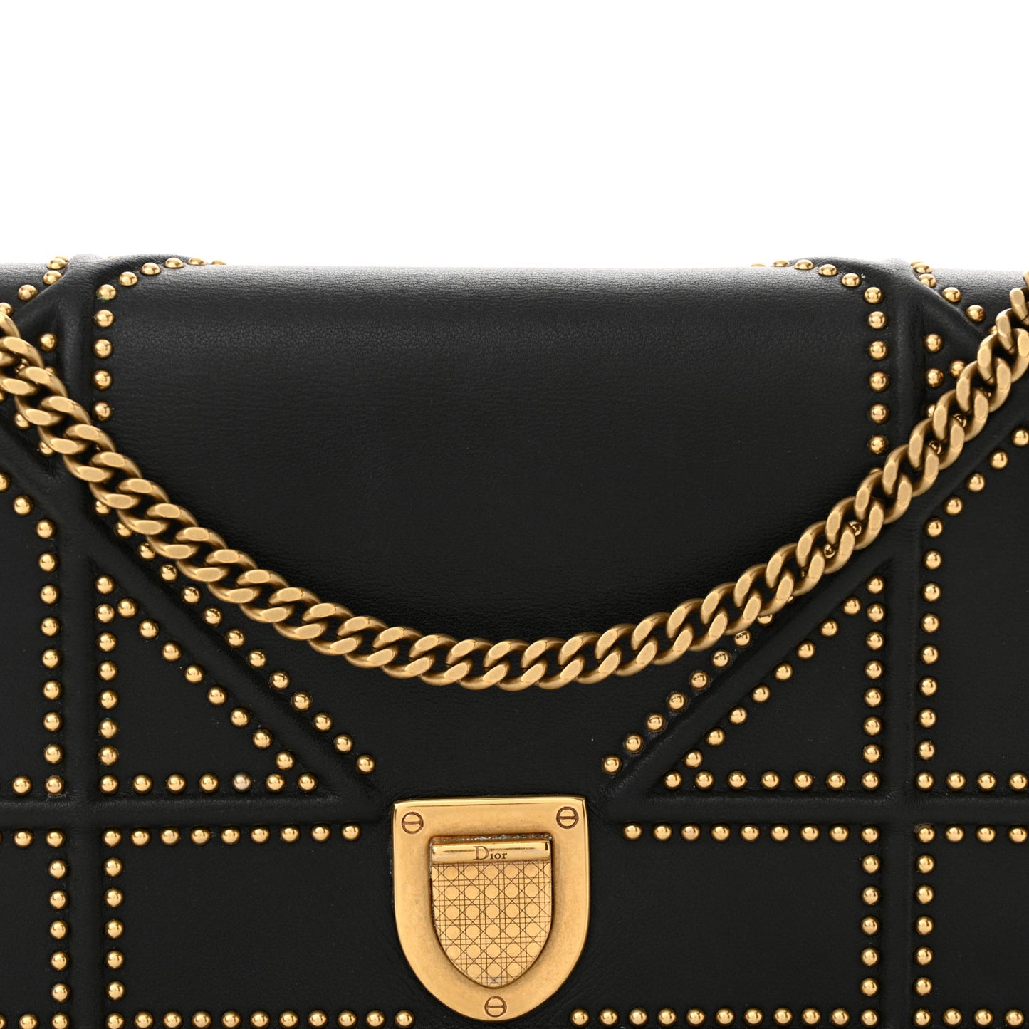 Calfskin Studded Diorama Wallet on Chain Pouch Black
