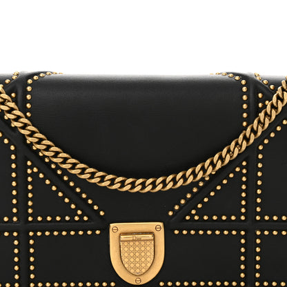 Christian Dior Calfskin Studded Diorama Wallet on Chain Pouch Black 8 of 13
