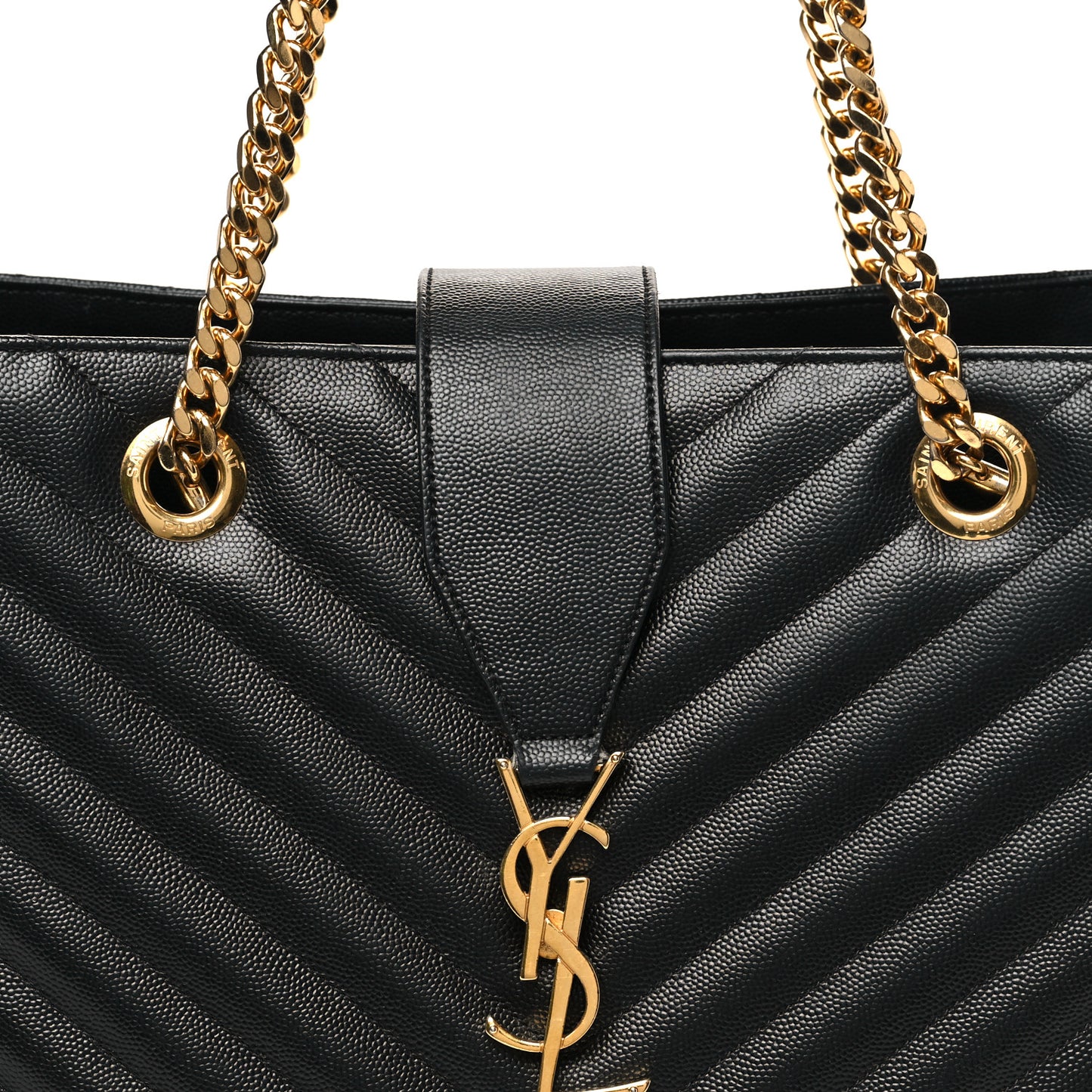 Grain De Poudre Matelasse Chevron Monogram Shopping Bag Black