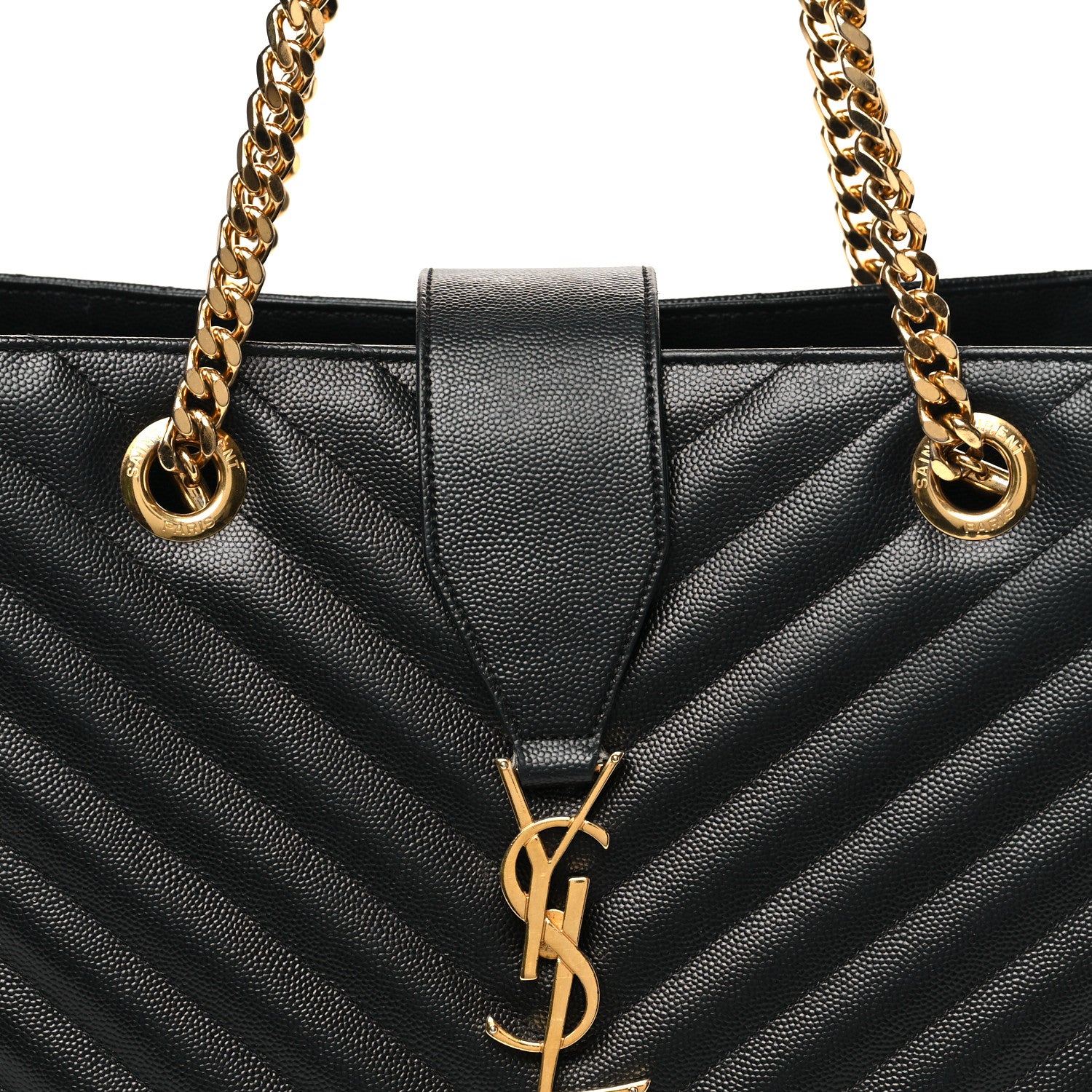 Saint Laurent Grain De Poudre Matelasse Chevron Monogram Shopping Bag Black 8 of 13