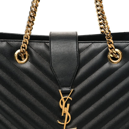 Saint Laurent Grain De Poudre Matelasse Chevron Monogram Shopping Bag Black 8 of 13