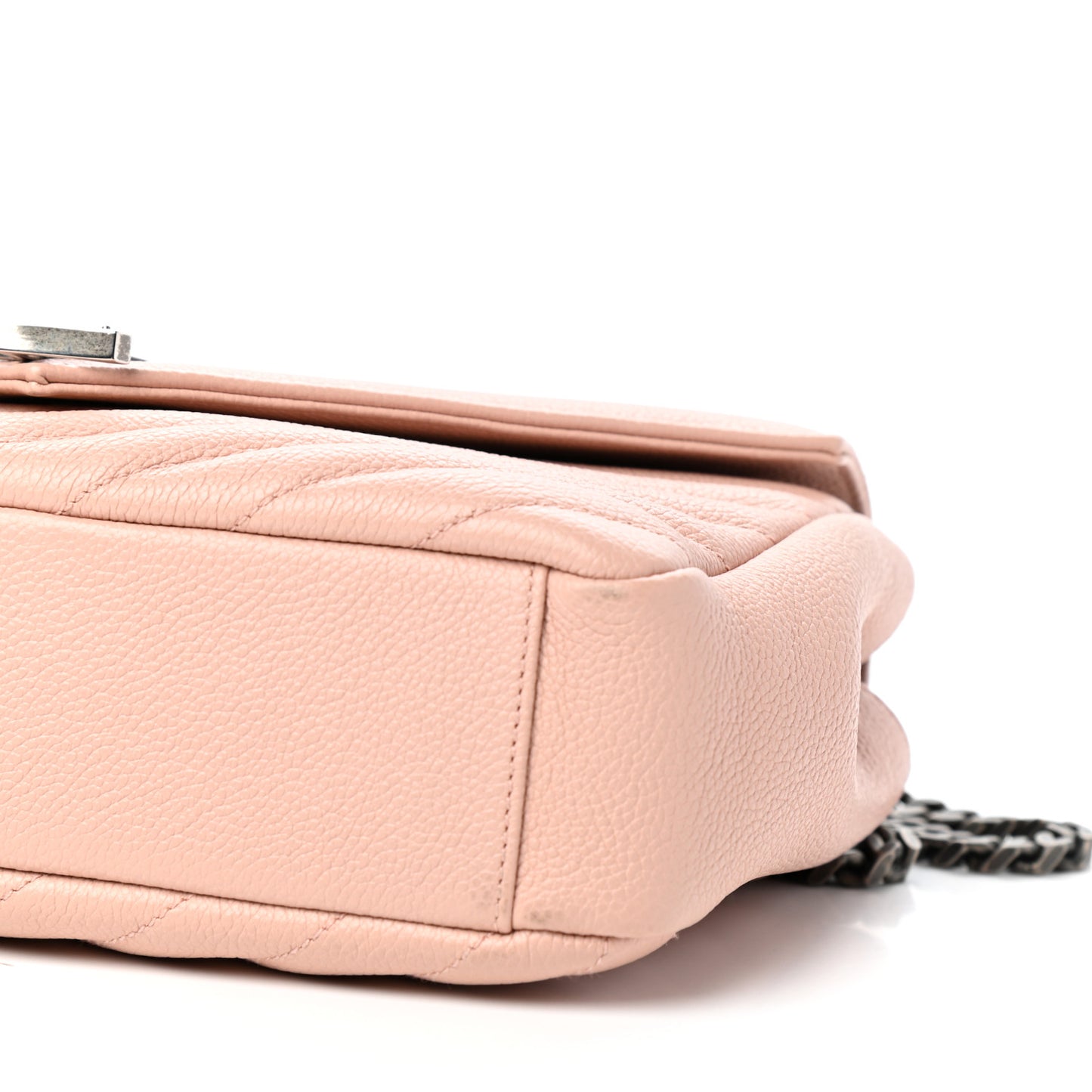 Grained Calfskin Matelasse Chevron Monogram Medium Chain Bag Pale Pink