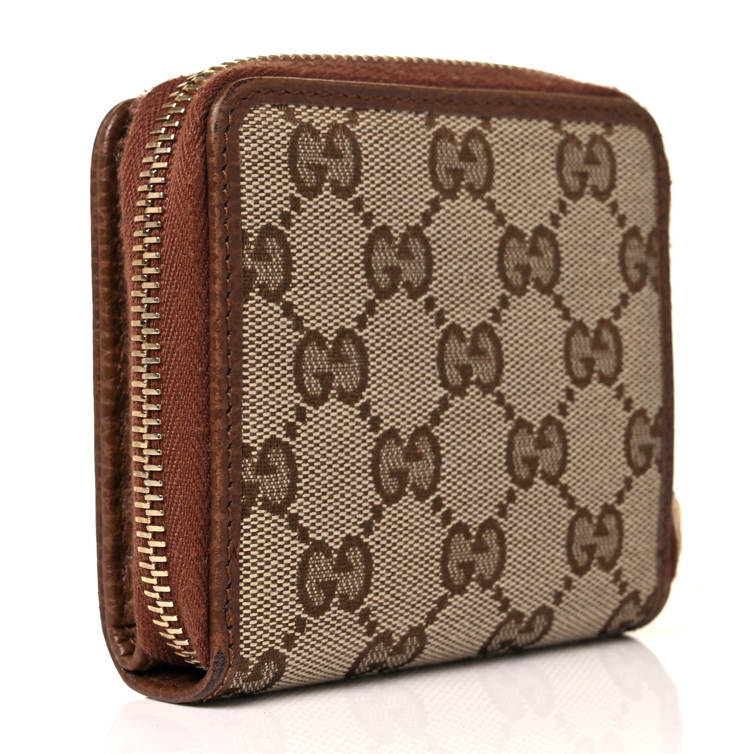 Gucci Monogram Dollar Calfskin Zip Around French Wallet Beige Ebony Tabacco 3 of 10