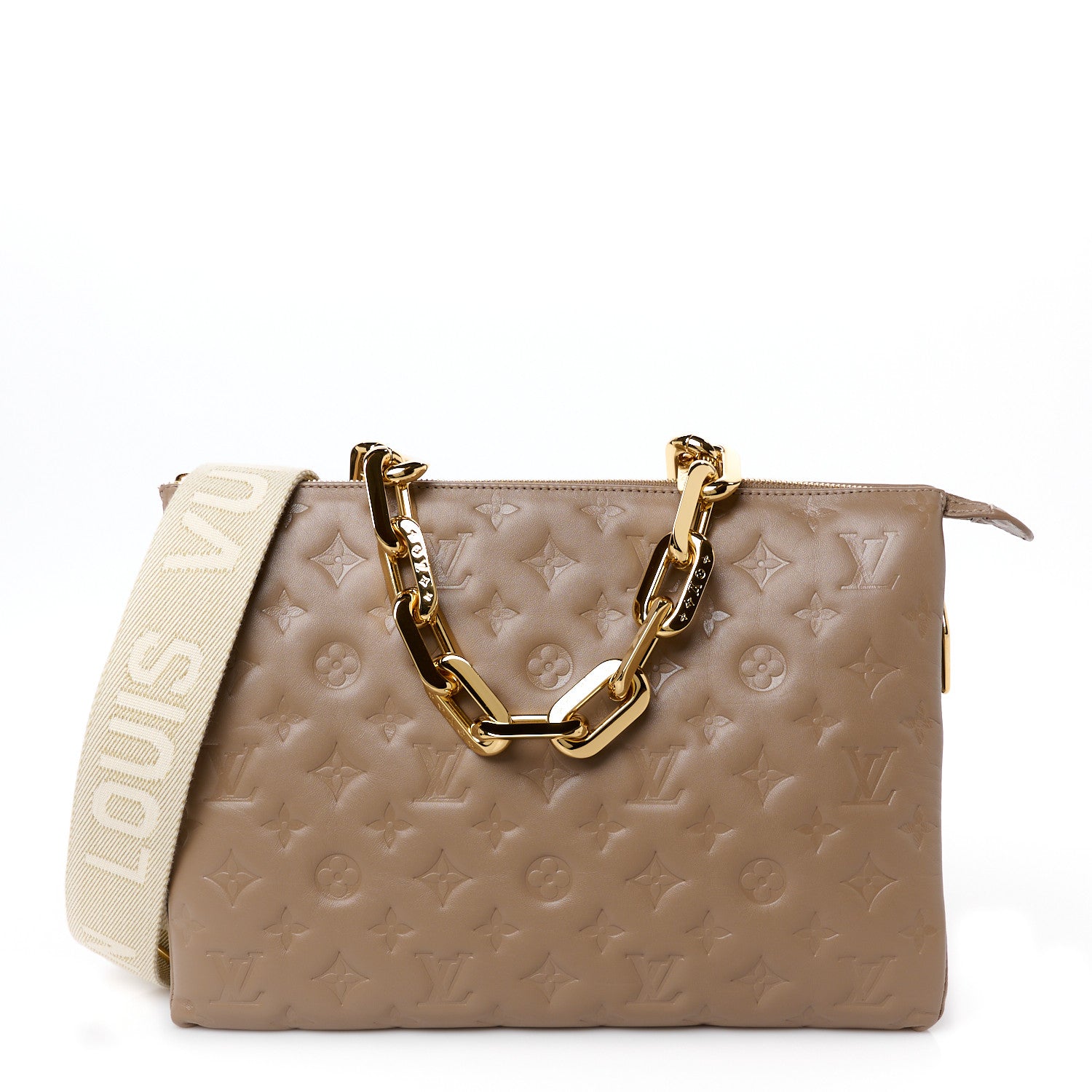 Louis Vuitton Lambskin Embossed Monogram Coussin MM Taupe 1 of 11