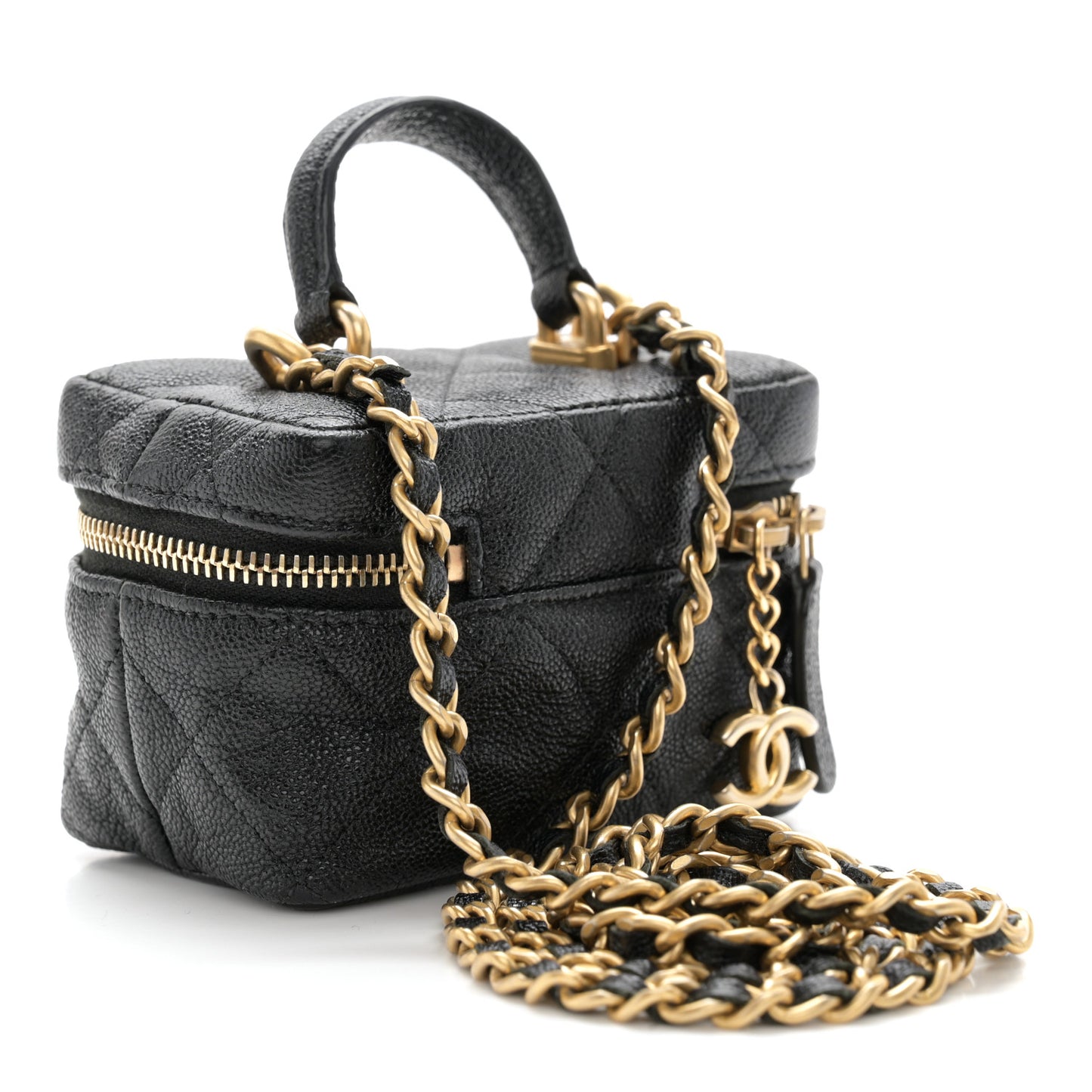 Caviar Quilted Mini Top Handle Vanity With Chain Black
