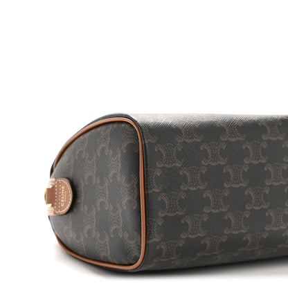 Celine Triomphe Canvas Calfskin Small Boston Bag Tan 10 of 11