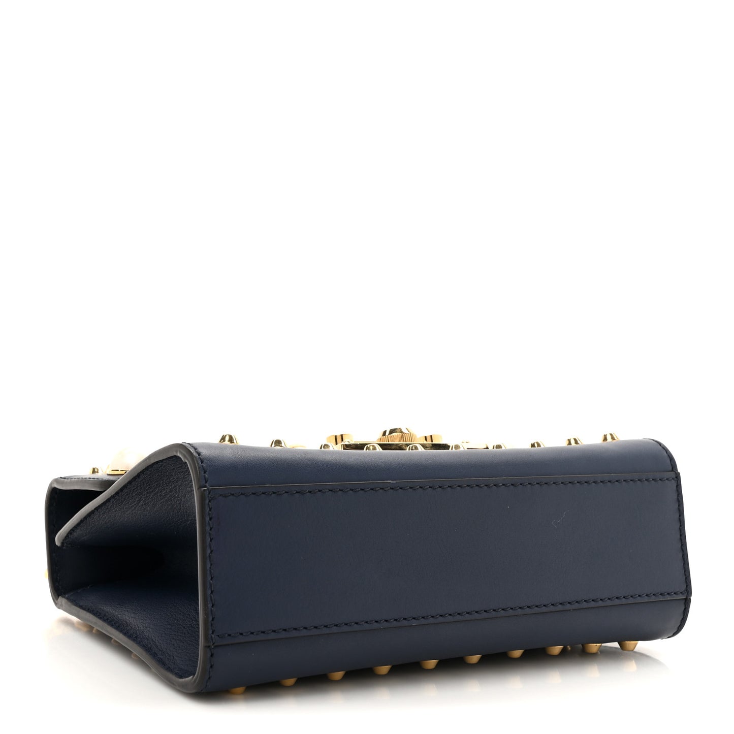 Calfskin Studded Small Padlock Shoulder Bag Blue Agata