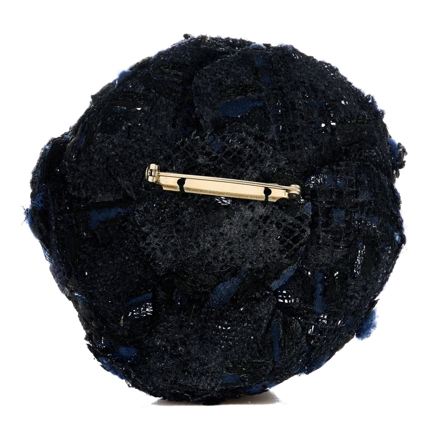 Chanel Tweed Camellia Pin Brooch Navy Blue 3 of 3