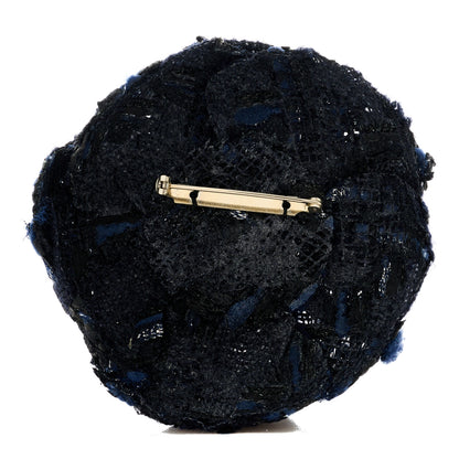 Chanel Tweed Camellia Pin Brooch Navy Blue 3 of 3