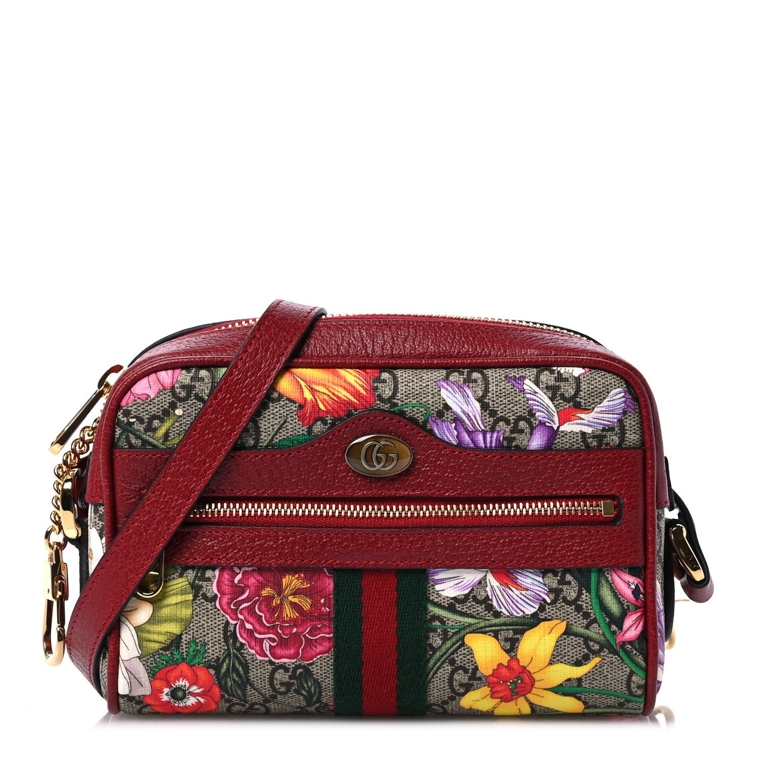 Gucci GG Supreme Monogram Flora Web Mini Ophidia Shoulder Bag Red 1 of 10