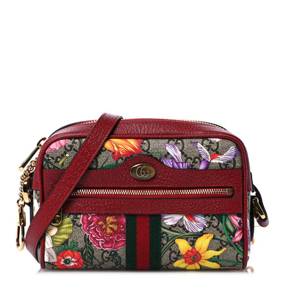 Gucci GG Supreme Monogram Flora Web Mini Ophidia Shoulder Bag Red 1 of 10