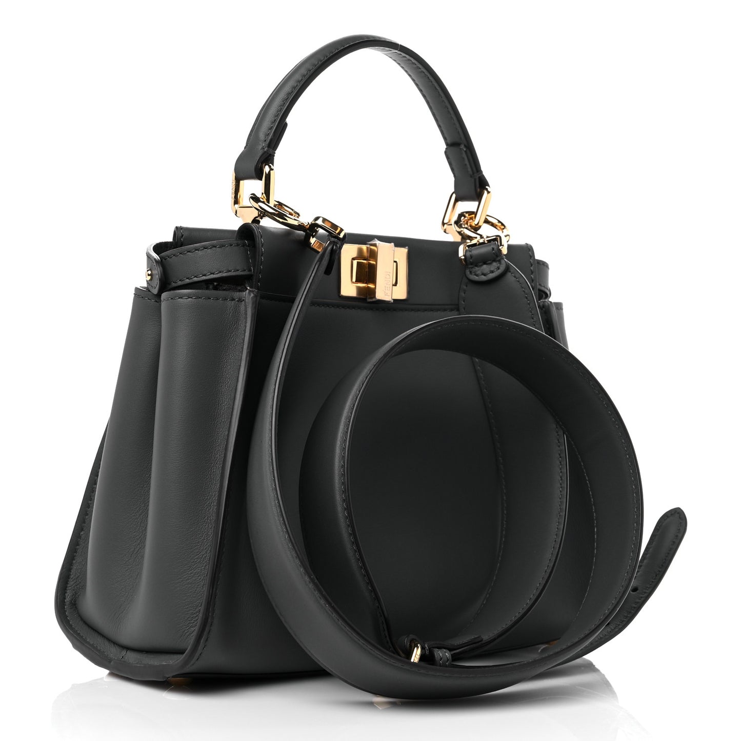 Vitello Seta Chenille FF Mini Peekaboo Iconic Satchel Anthracite Asfalto