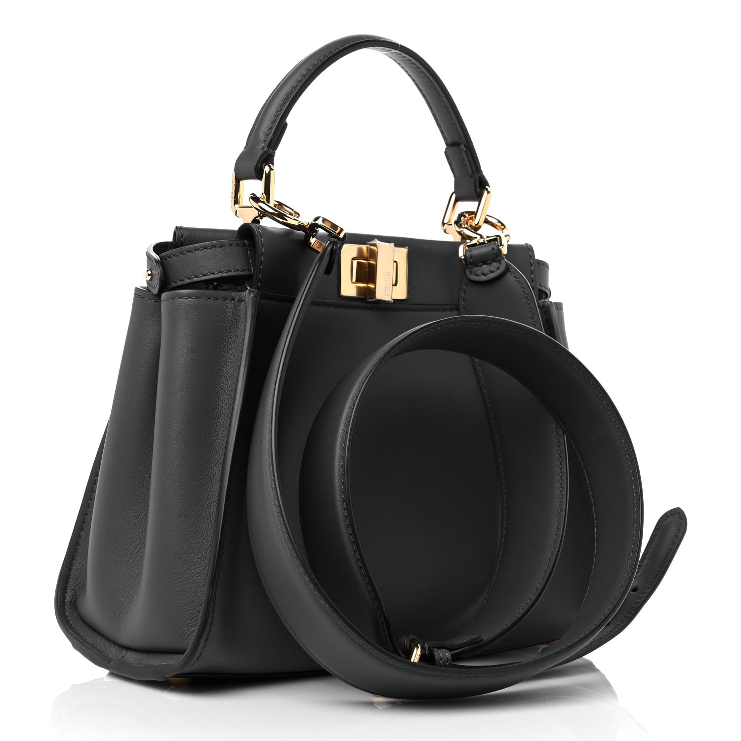 Fendi Vitello Seta Chenille FF Mini Peekaboo Iconic Satchel Anthracite Asfalto 3 of 9