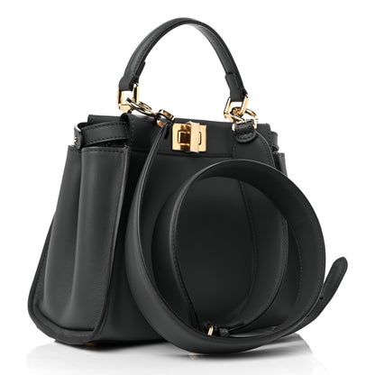 Fendi Vitello Seta Chenille FF Mini Peekaboo Iconic Satchel Anthracite Asfalto 3 of 9