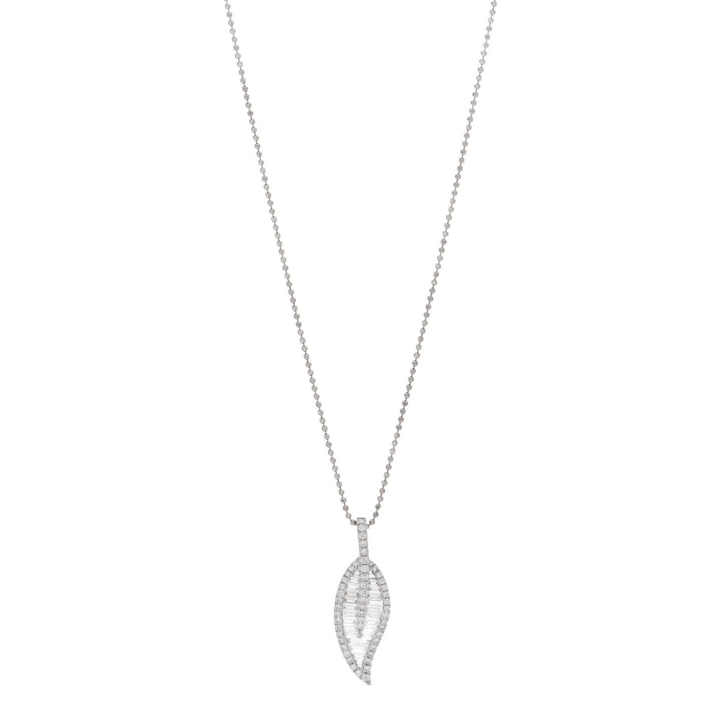 18K White Gold Diamond Large Leaf Pendant Necklace