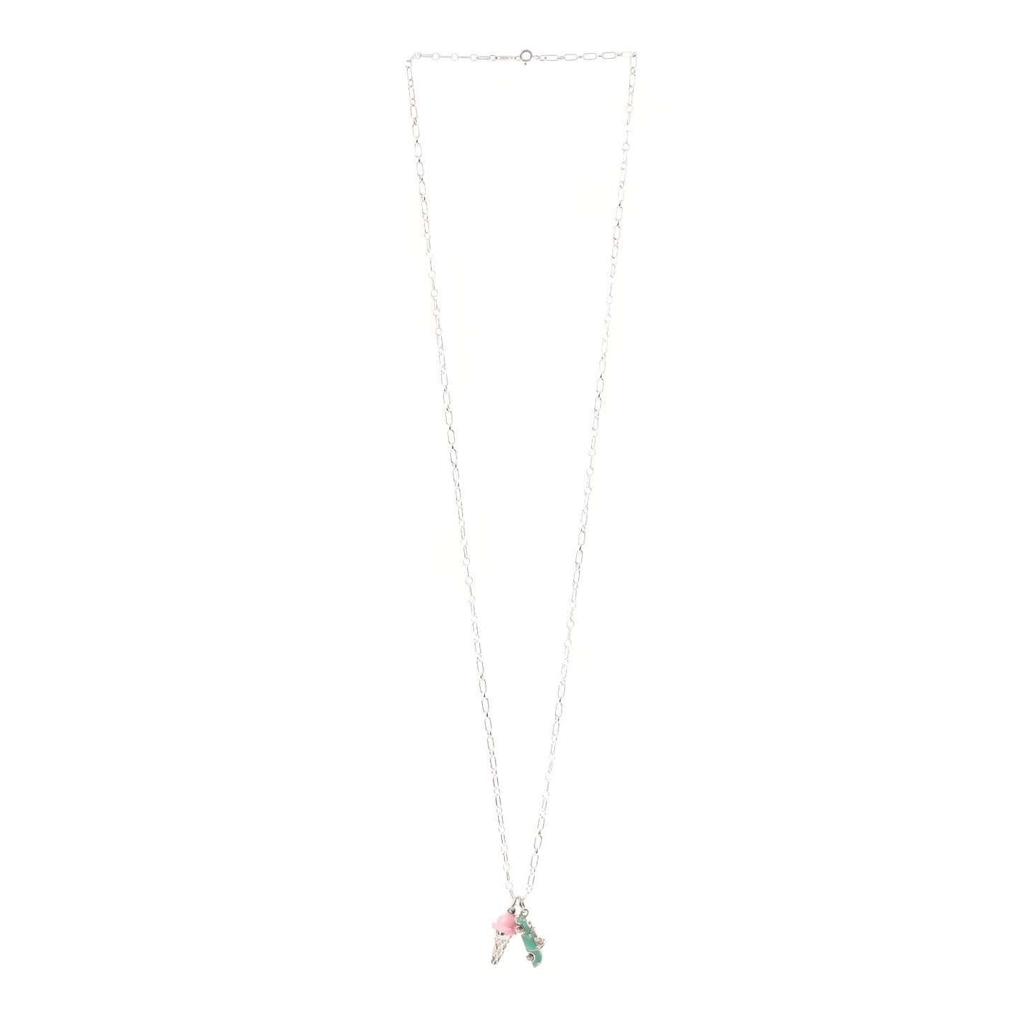 Sterling Silver Enamel Ice Cream Cone & Car Charm Necklace