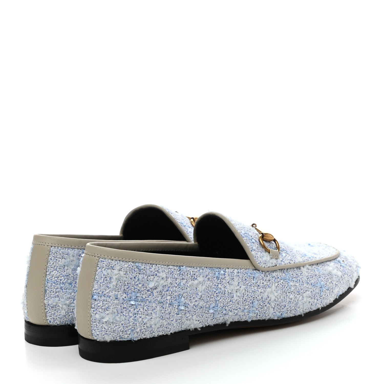 Gucci Wool Tweed Horsebit Womens Jordaan Loafers 38 Light Blue White Mystic White 4 of 9