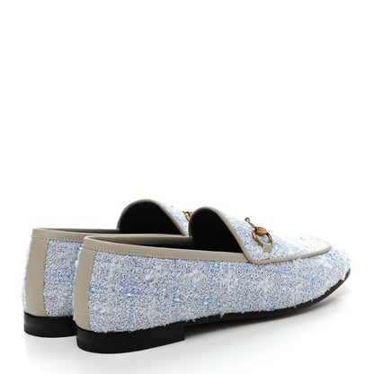 Gucci Wool Tweed Horsebit Womens Jordaan Loafers 38 Light Blue White Mystic White 4 of 9
