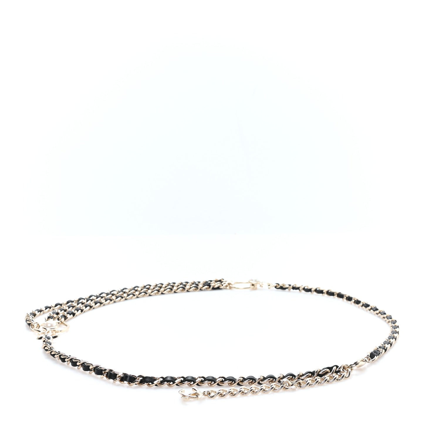 Lambskin Pearl CC Chain Belt 90 Black Gold Pearly White