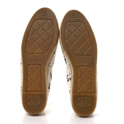 Chanel Lambskin Printed CC Espadrilles 37 White Black 5 of 9