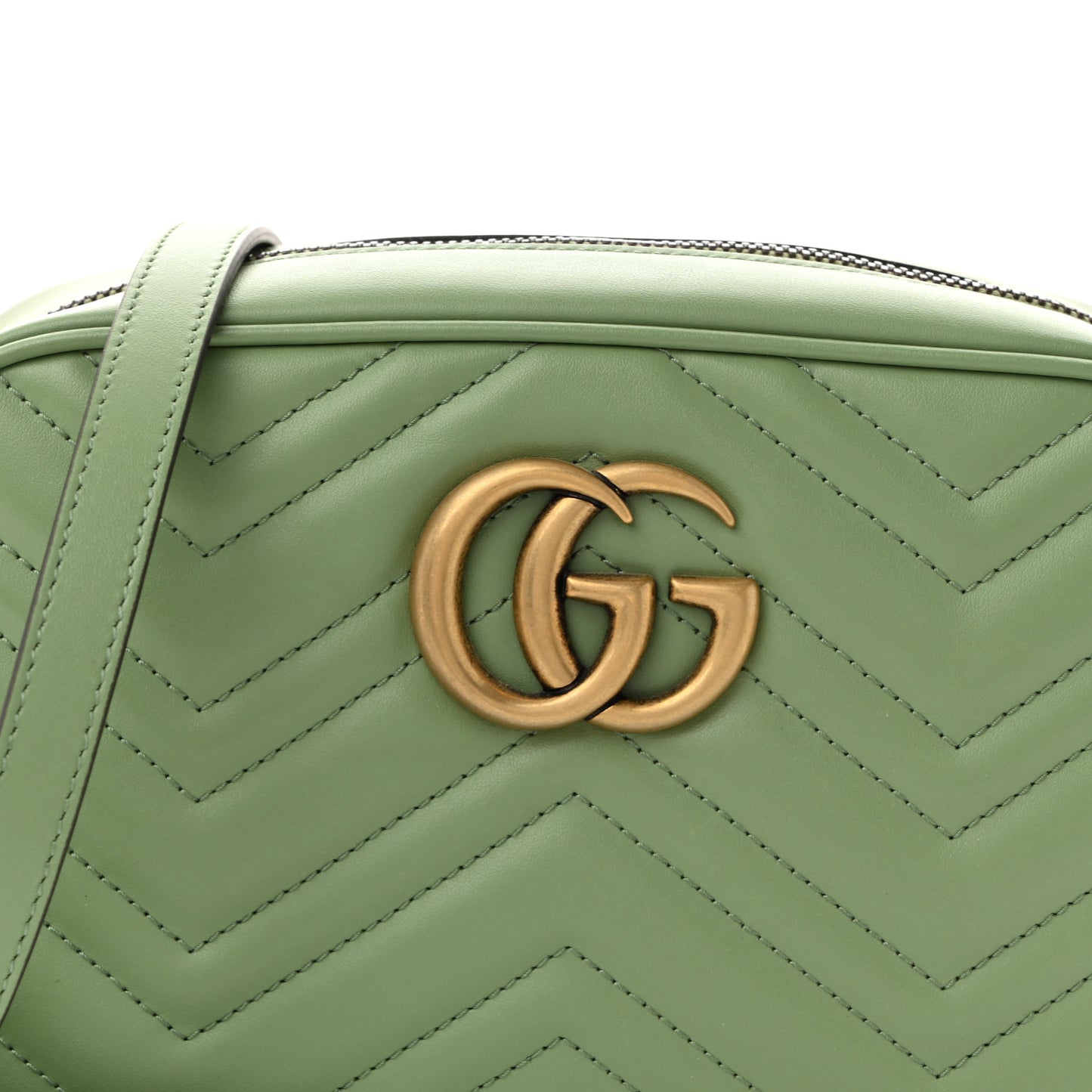 Calfskin Matelasse Small GG Marmont Chain Shoulder Bag Salamander Green
