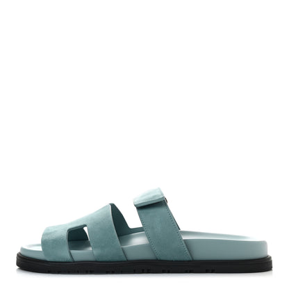 Hermes Suede Goatskin Womens Chypre Sandals 40 Vert d'eau 1 of 8
