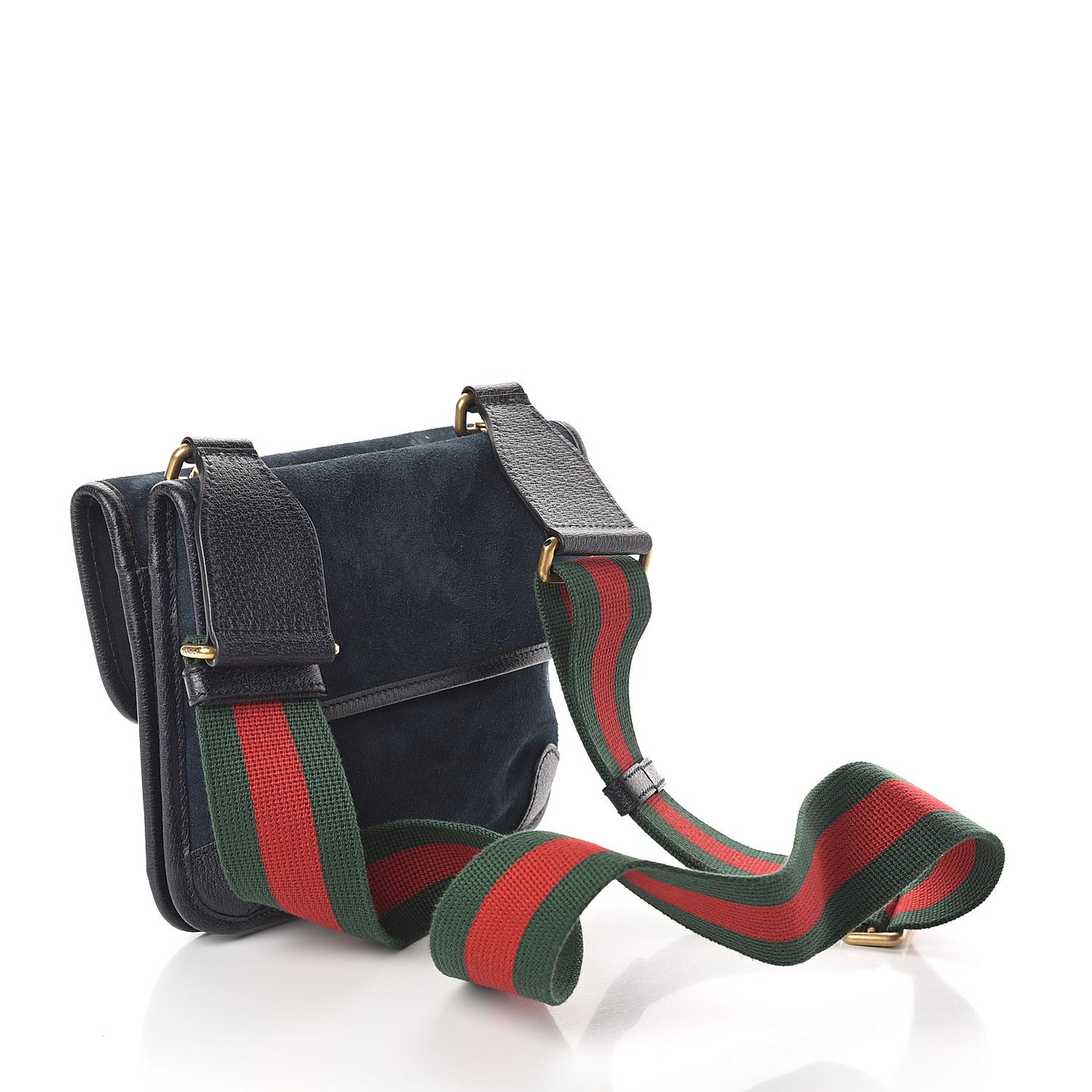 Suede Web Small Neo Vintage Double Flap Messenger Bag Blue