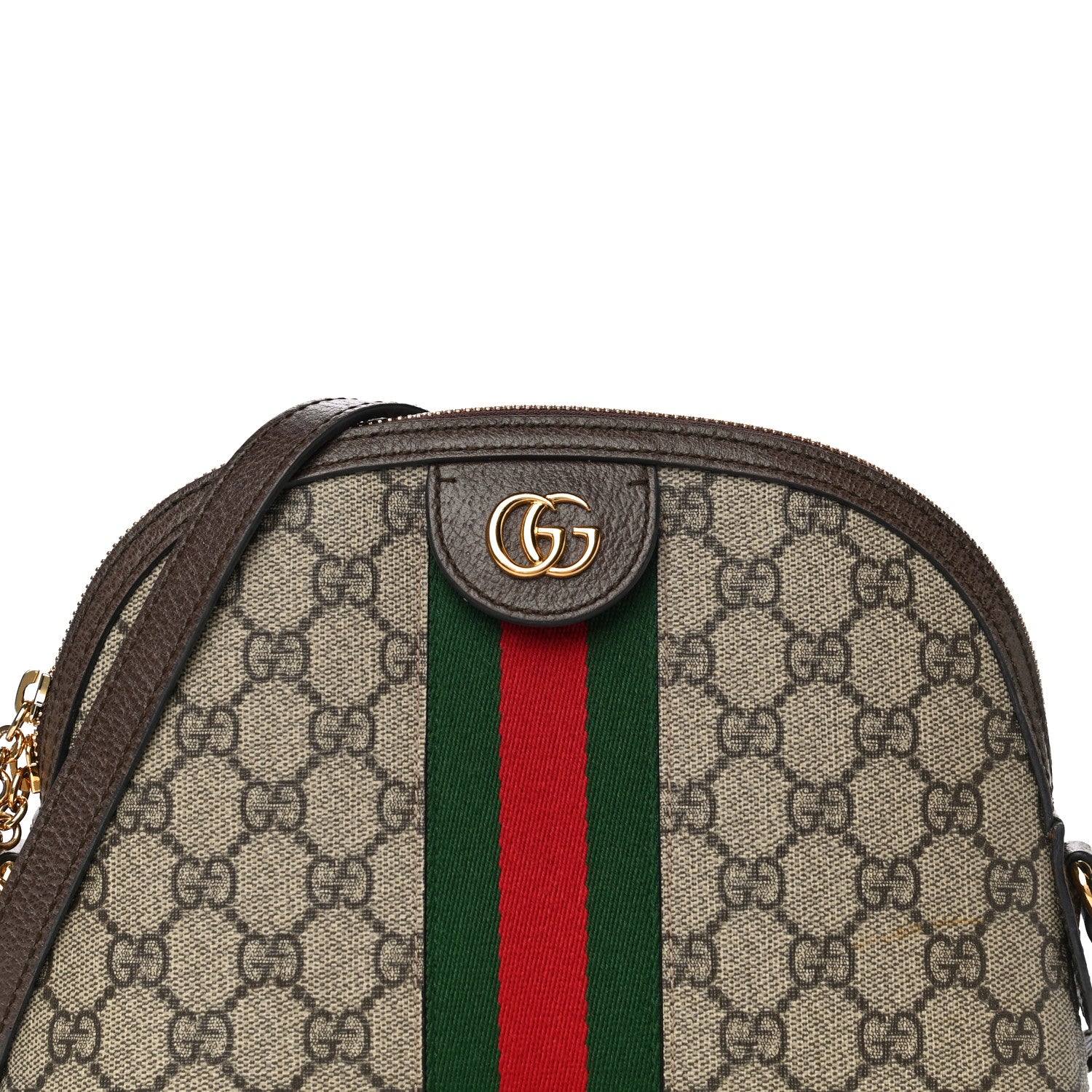 Gucci GG Supreme Monogram Textured Dollar Calfskin Web Small Ophidia Dome Shoulder Bag Beige Ebony New Acero 9 of 15