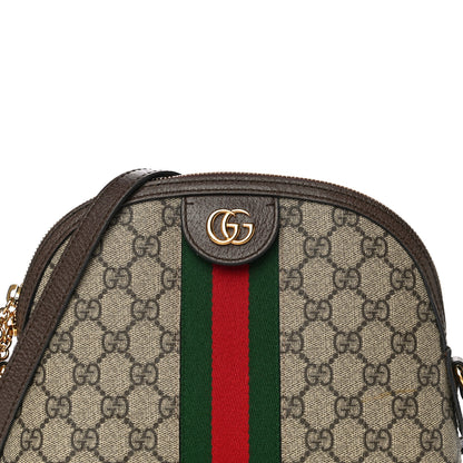 Gucci GG Supreme Monogram Textured Dollar Calfskin Web Small Ophidia Dome Shoulder Bag Beige Ebony New Acero 9 of 15