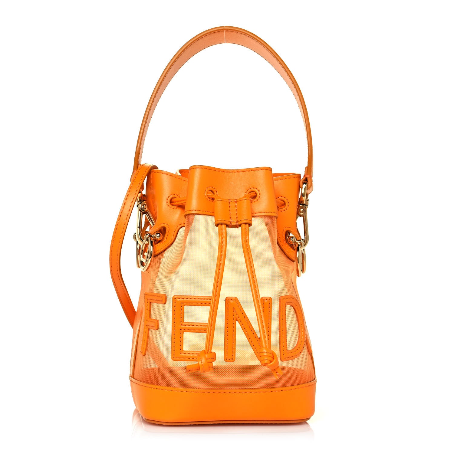 Fendi Mesh Vitello King F is Fendi Logo Embroidered Mini Mon Tresor Bucket Bag Aranciata Clementime 1 of 10