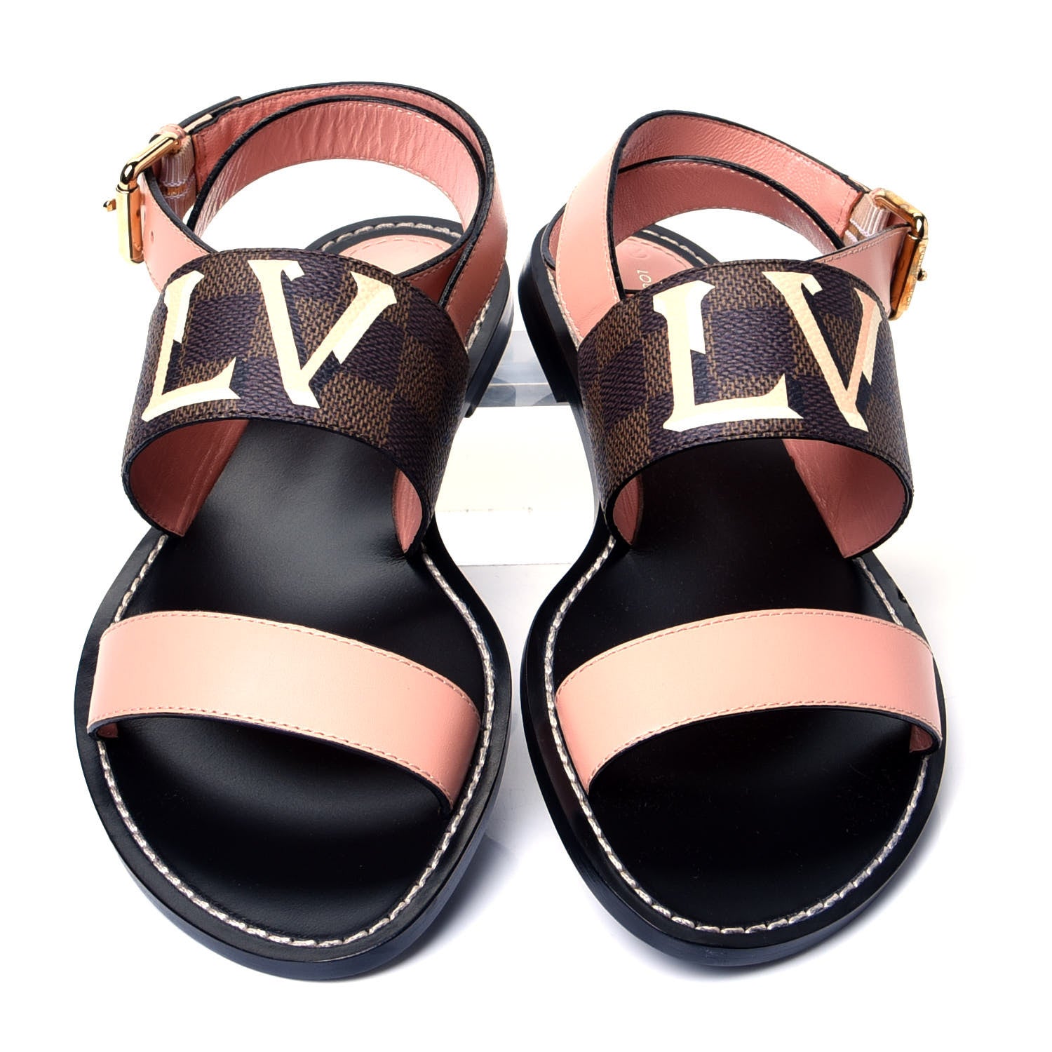 Louis Vuitton Calfskin Damier Ebene Passenger Flat Sandals 37.5 Venus Pink 5 of 8