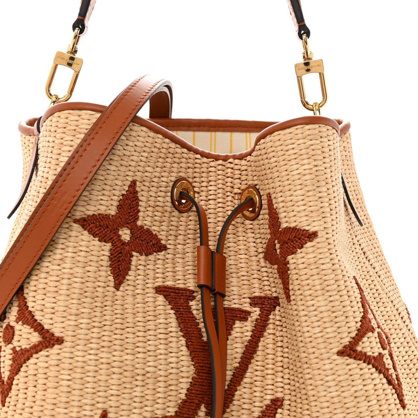Raffia Calfskin Monogram Neonoe MM Tan