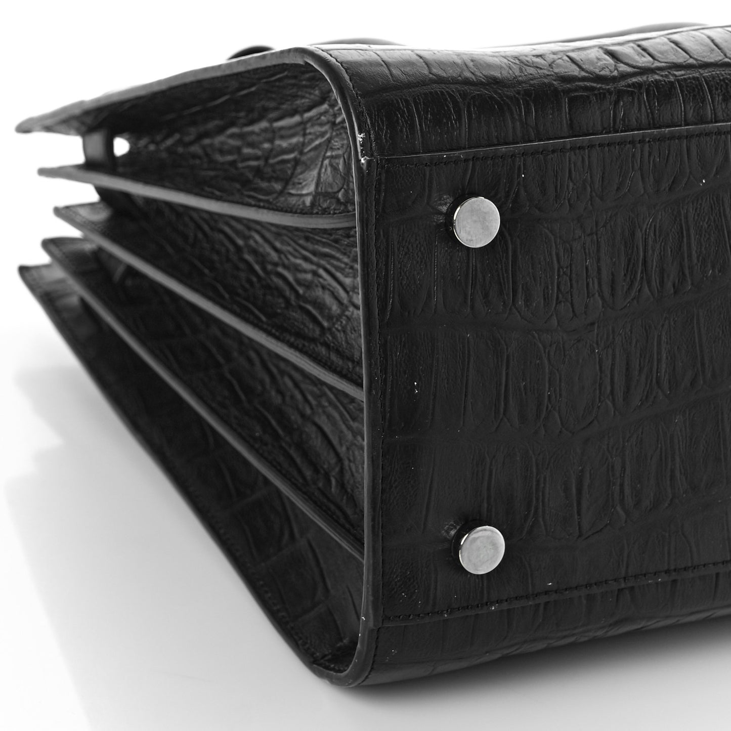 Calfskin Crocodile Embossed Small Sac de Jour Black