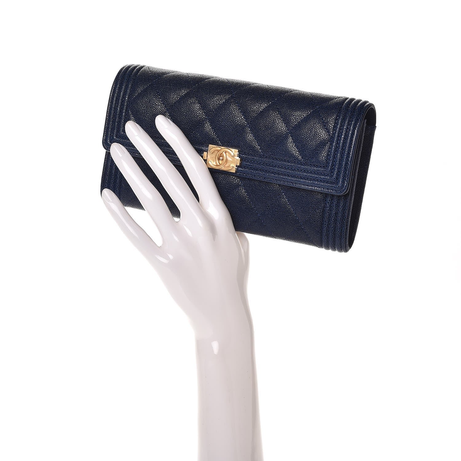 Chanel Caviar Quilted Boy Flap Wallet Blue 2 of 9