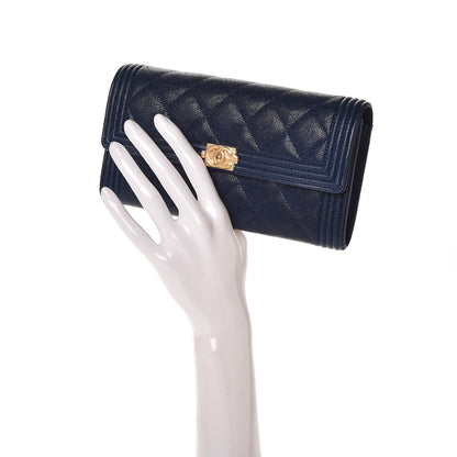 Chanel Caviar Quilted Boy Flap Wallet Blue 2 of 9