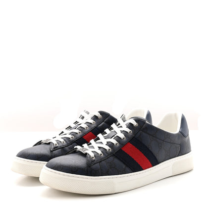 Gucci GG Supreme Monogram Web Mens New Ace Sneakers 10 Dark Blue 4 of 10