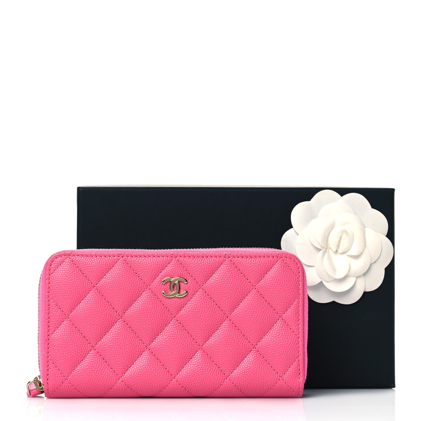 Caviar Quilted Medium Zip Around Wallet Pink