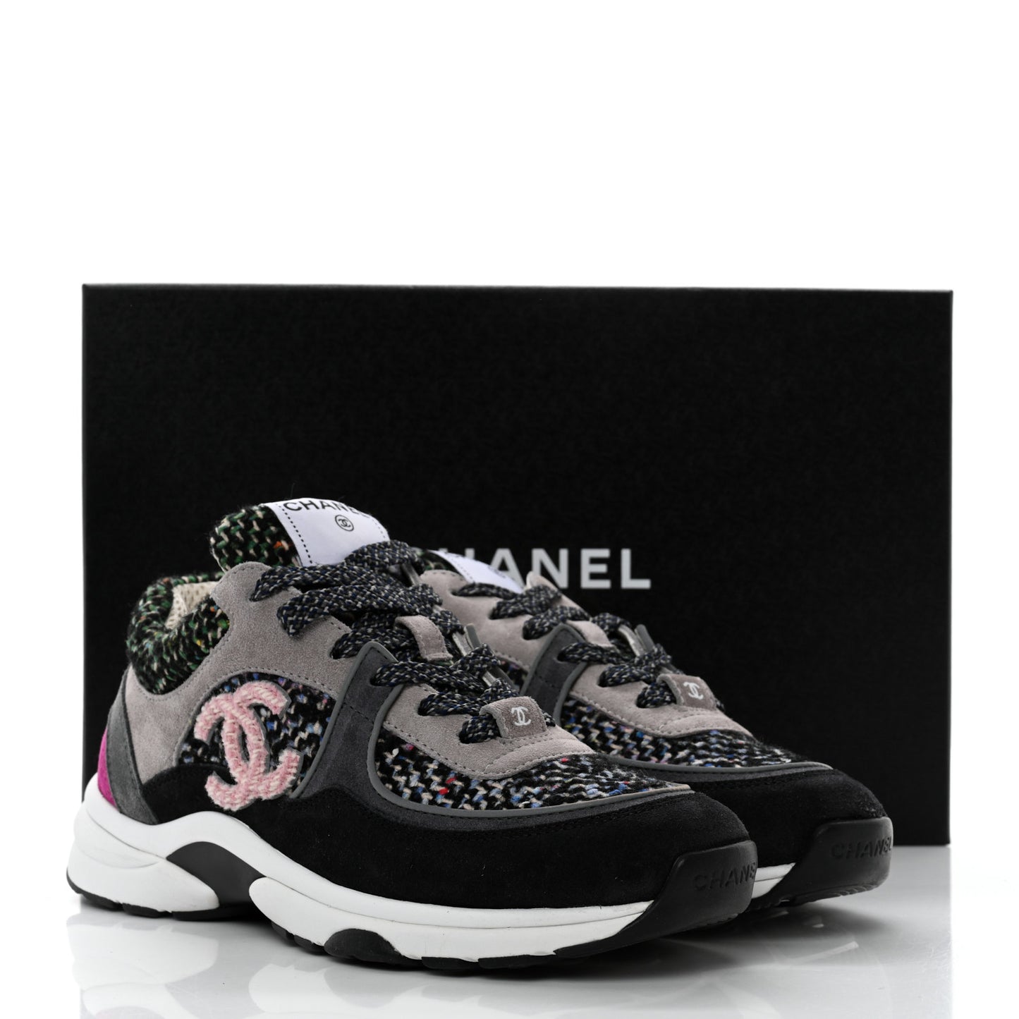 Tweed Suede CC Sneakers 36.5 Grey Pink Multicolor