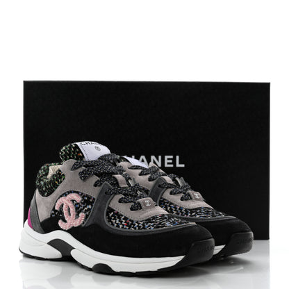 Chanel Tweed Suede CC Sneakers 36.5 Grey Pink Multicolor 9 of 9